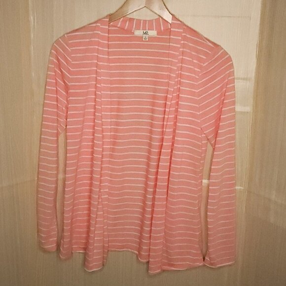 Ya Los Angeles Womens Orange White Stripe Lightweight Open Knit Cardigan Large - Picture 1 of 4